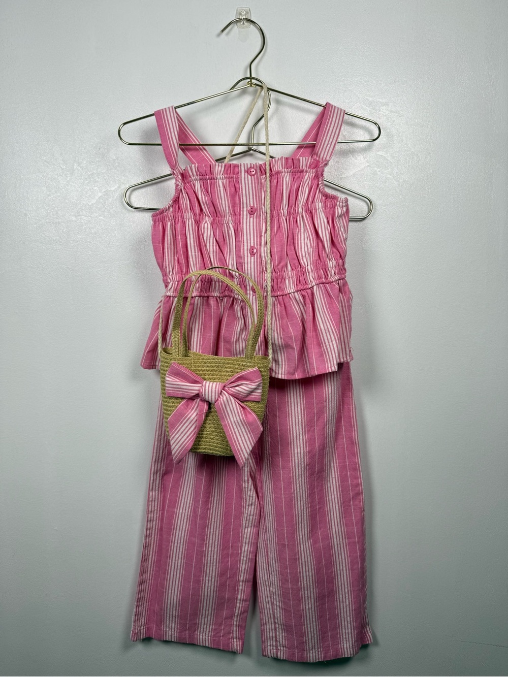 Tahari Girl Pink Stripe Matching Set – Size 6 | 3 Piece Outfit w/ Matching Bag